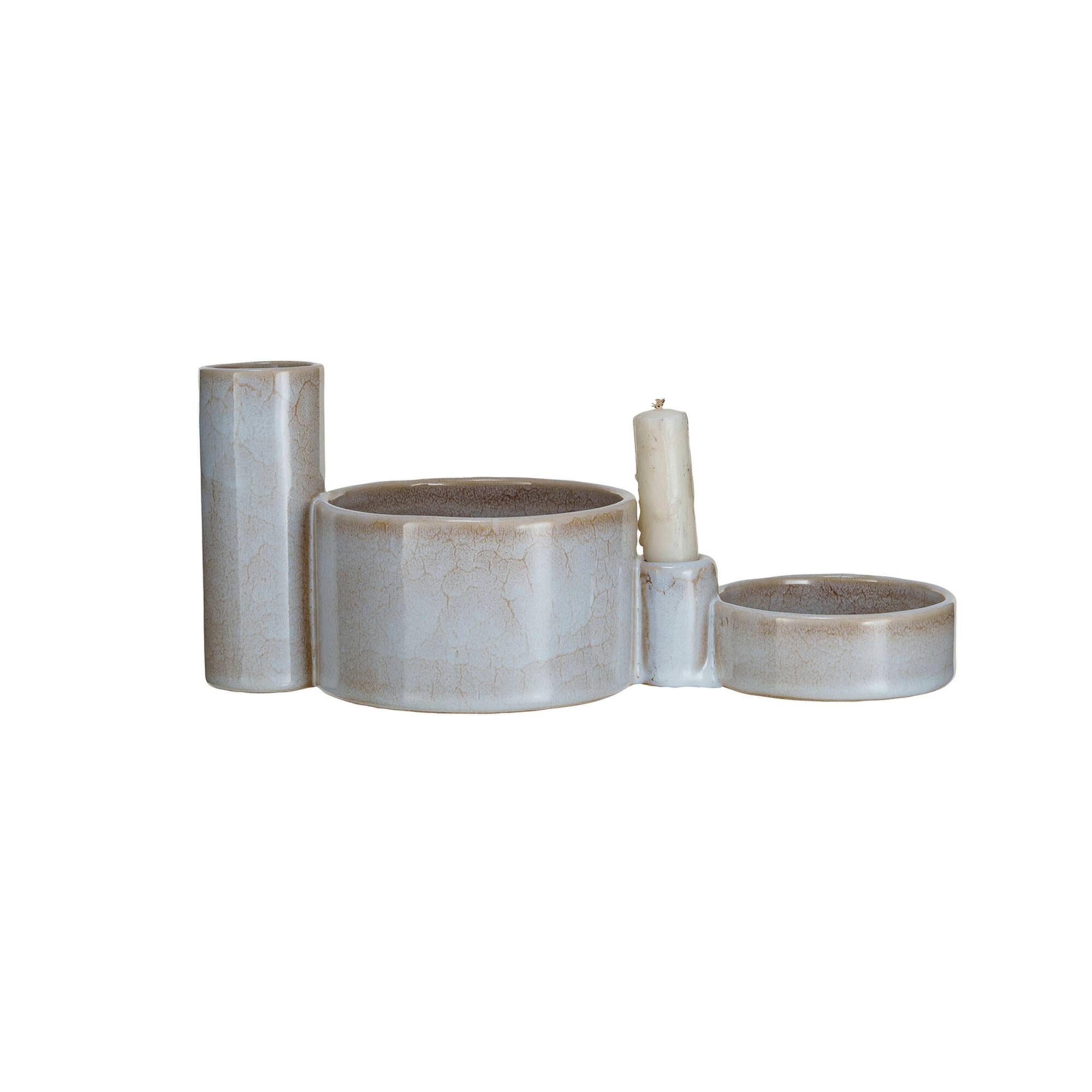 Hello Honey® 12" White Reactive Glaze Stoneware Serveware with Vase & Candle Holder